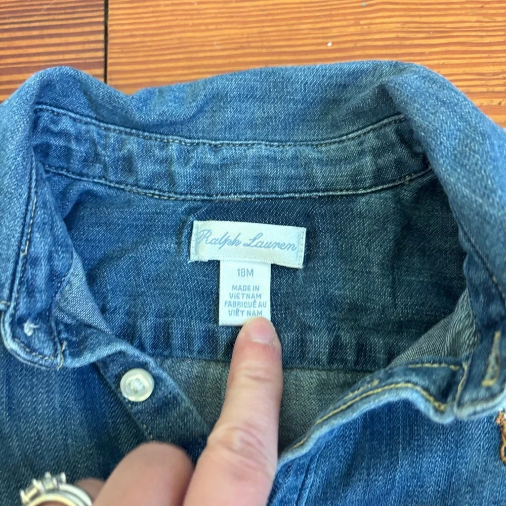 Ralph Lauren Baby Girl Denim Shirt Dress 18M Blue Cotton Pony Jean Button Front